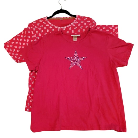 Tops - Red Womens lot of 2 Tops Floral Print Star Sequin Short Sleeve T-Shirts Size XL